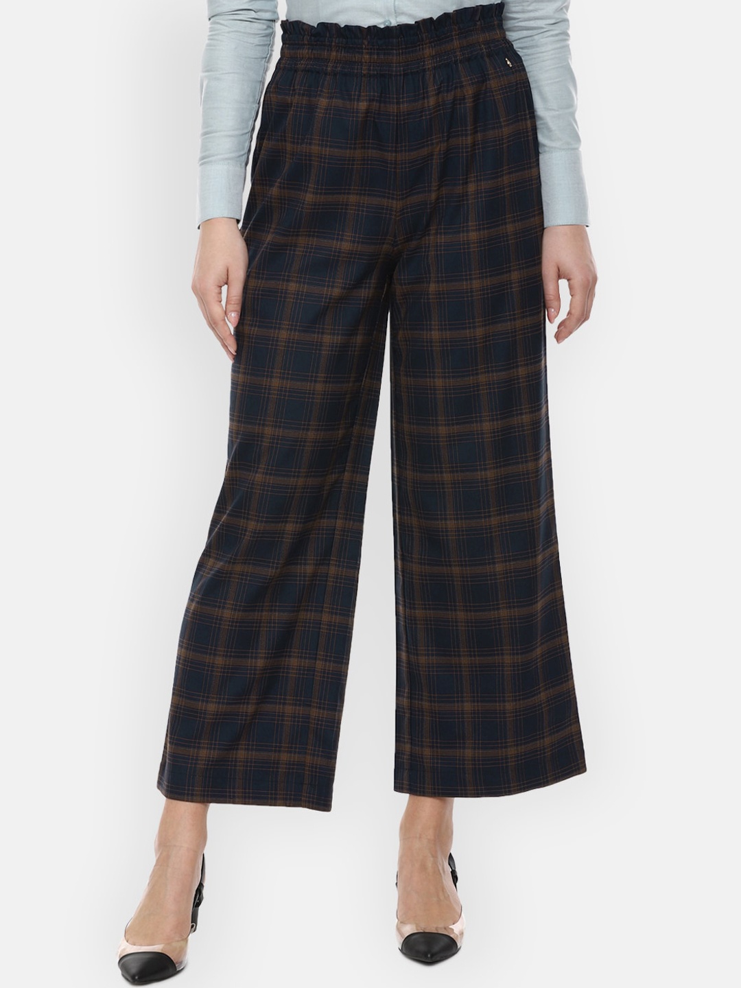 

Van Heusen Woman Women Navy Blue Checked Parallel Trousers