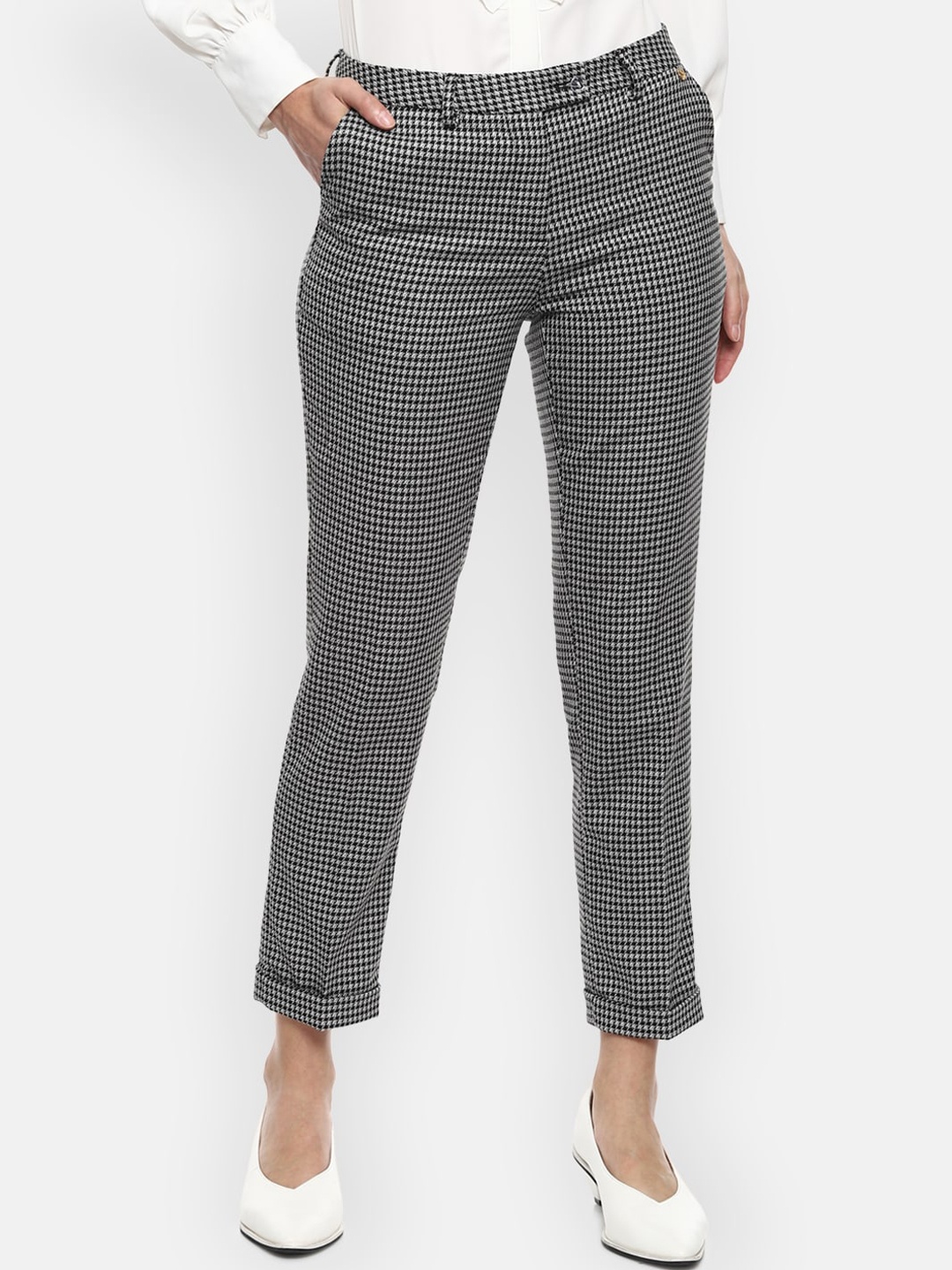 

Van Heusen Woman Women Grey Checked Formal Trousers