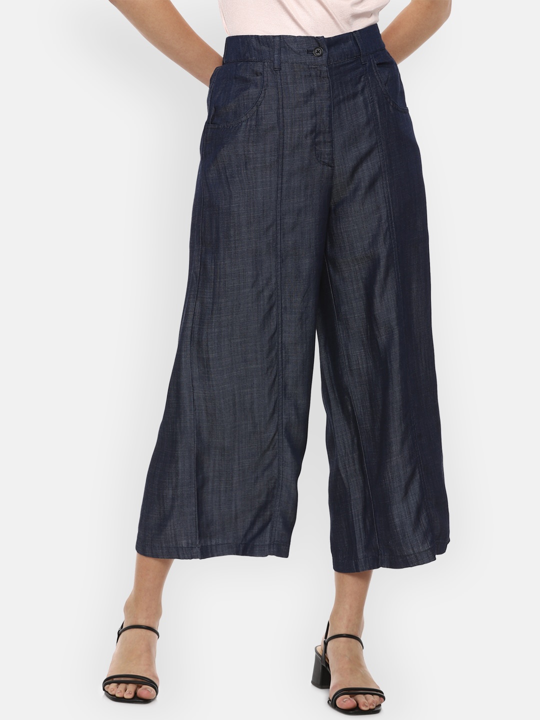 

Van Heusen Woman Women Navy Blue Solid Culottes Trousers