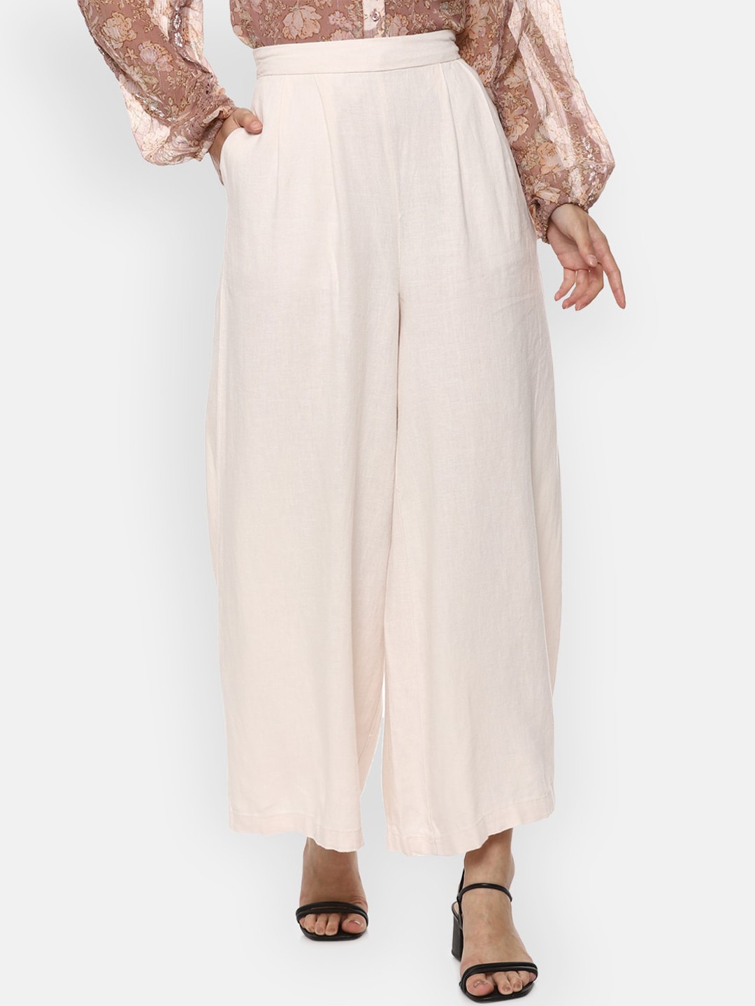 

Van Heusen Woman Women Beige Pleated Parallel Trousers
