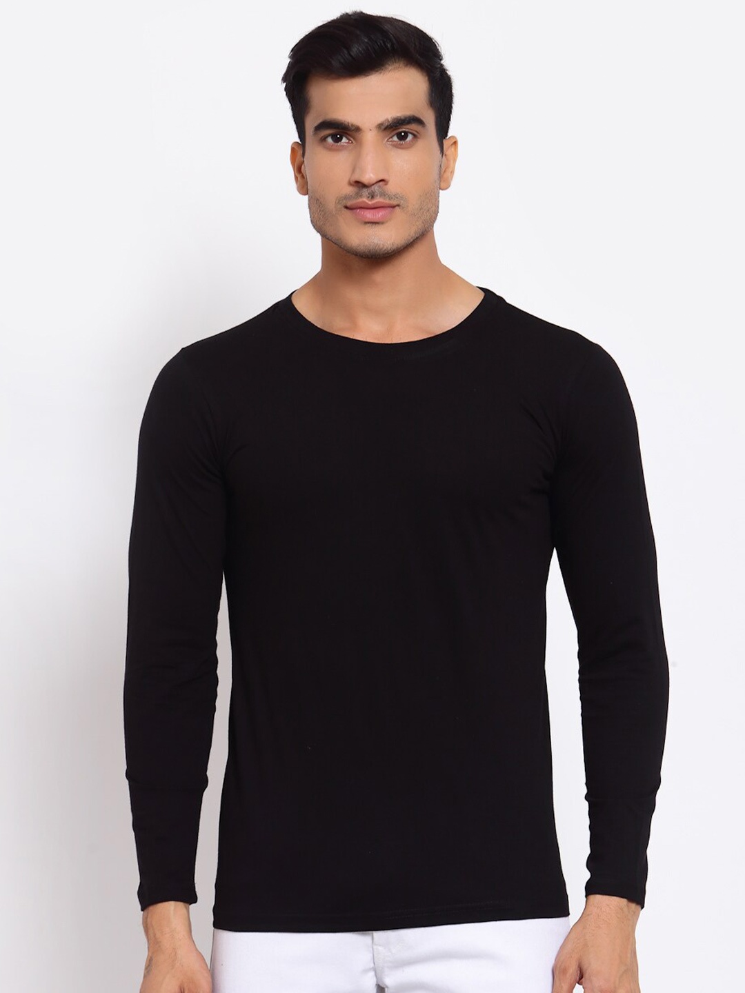 

FERANOID Men Black Solid Slim Fit Long Sleeve T-shirt