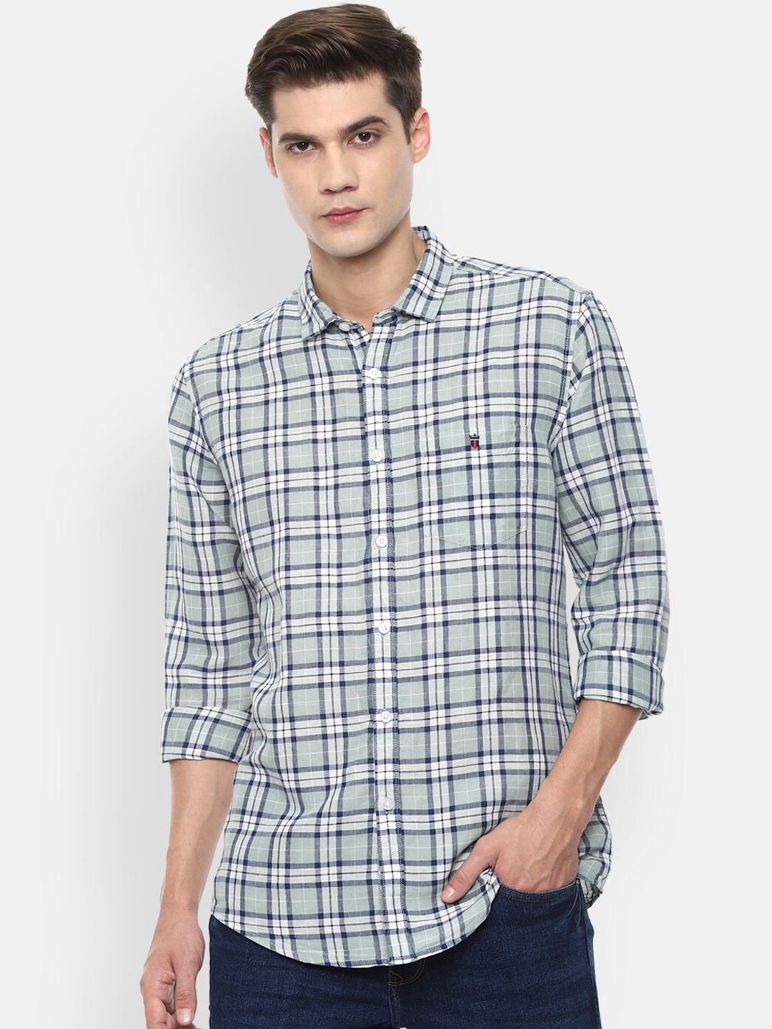

Louis Philippe Jeans Men Grey Slim Fit Opaque Checked Casual Shirt