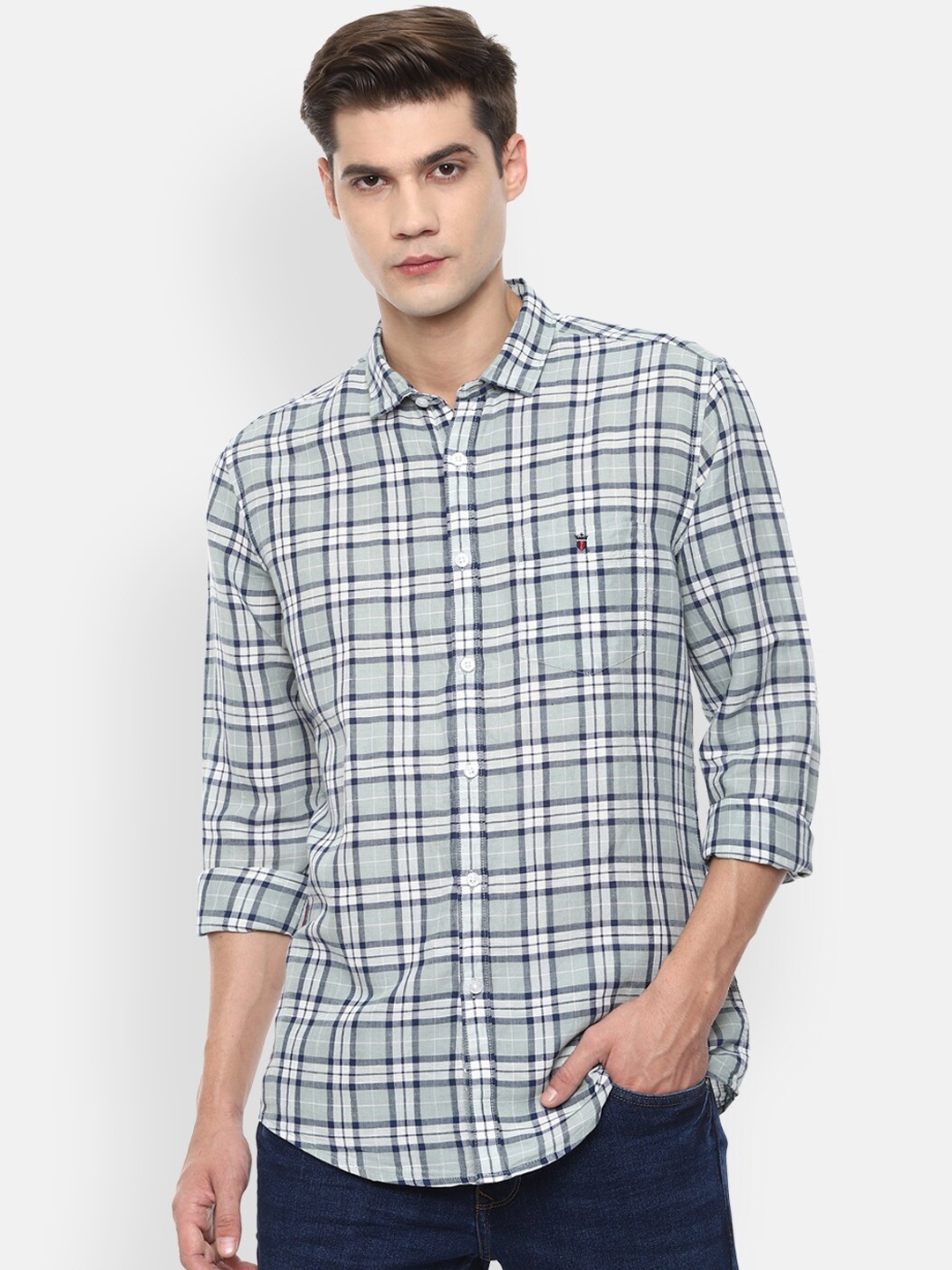 

Louis Philippe Jeans Men Grey Slim Fit Opaque Checked Casual Shirt