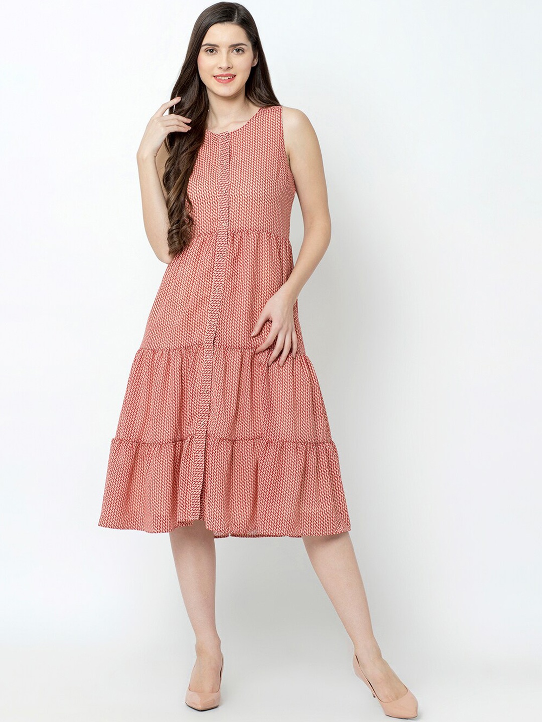 

SQew Orange Midi Tiered Dress
