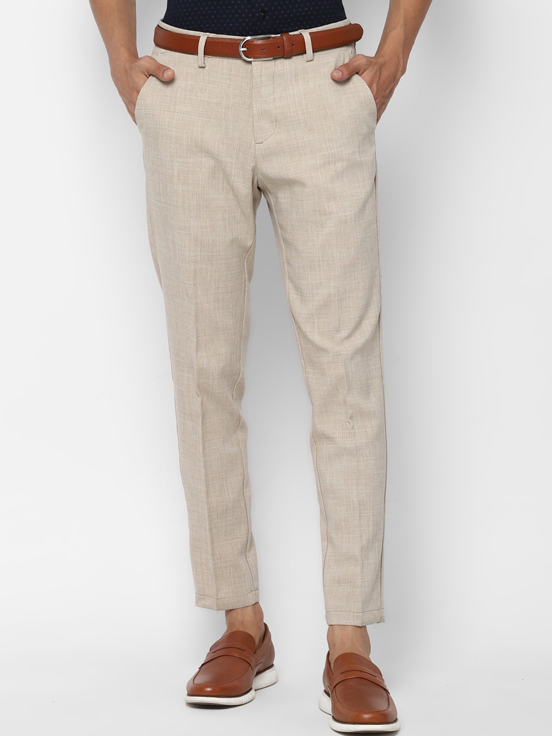 

Allen Solly Men Beige Textured Slim Fit Trousers