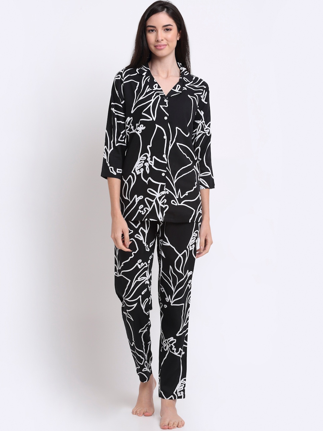 

Boston Club Women Black & White Printed Pure Cotton Night suit