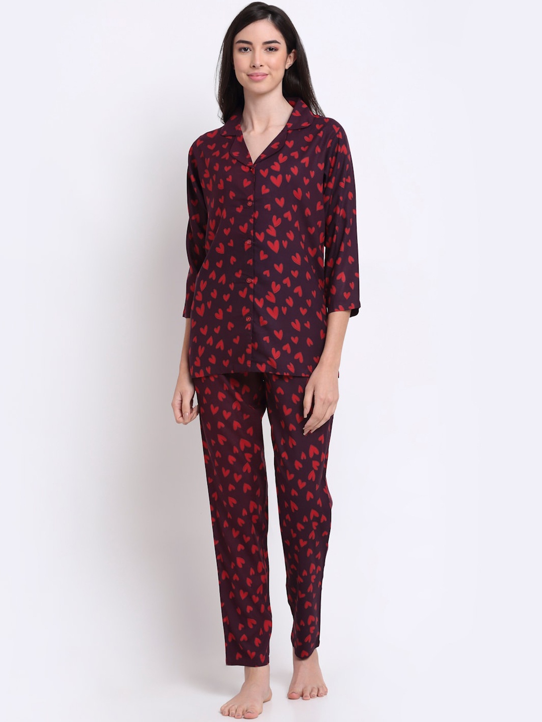 

Boston Club Women Maroon & Red Printed Pure Cotton Night suit