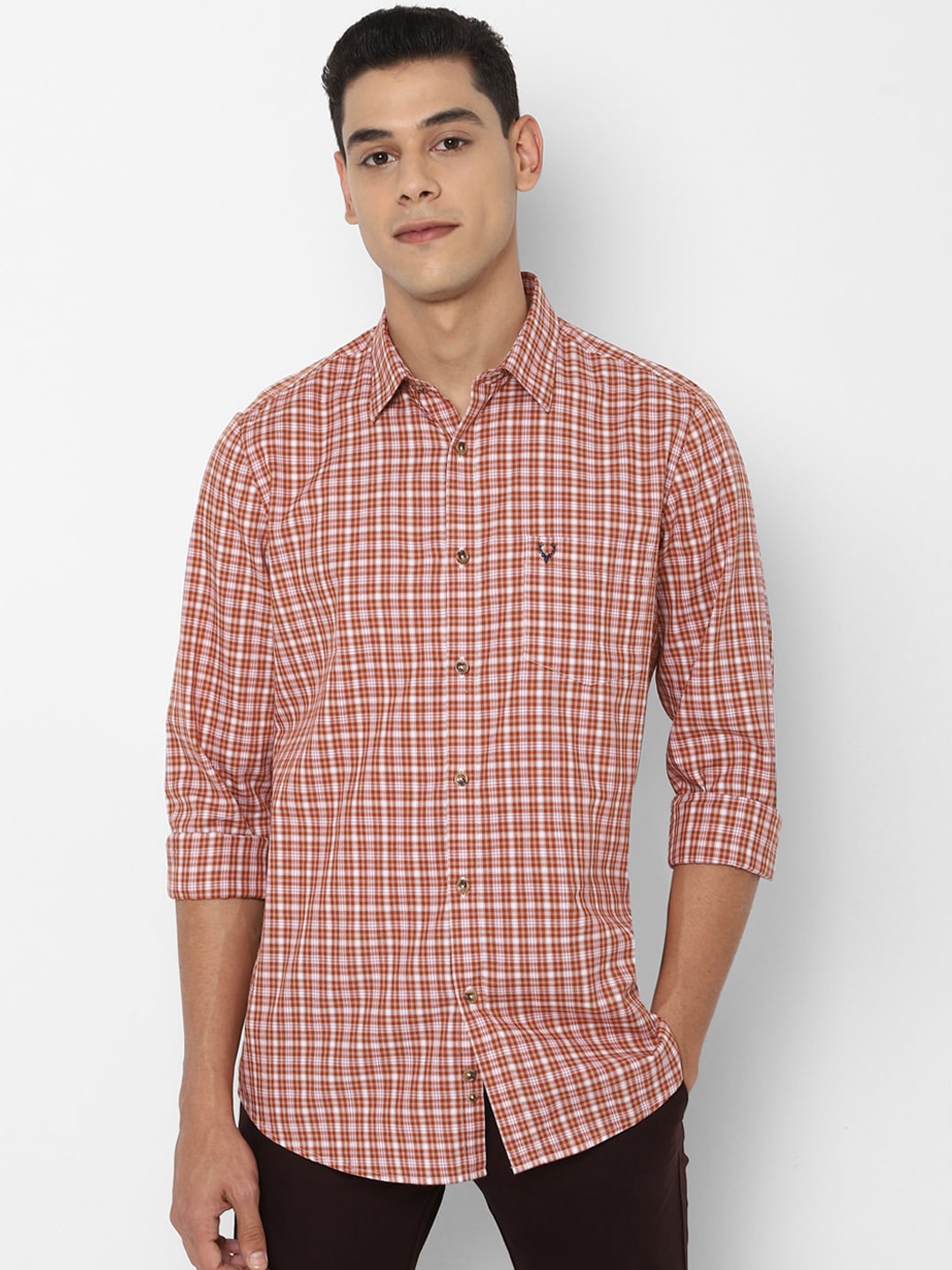 

Allen Solly Men Rust Slim Fit Opaque Checked Casual Shirt