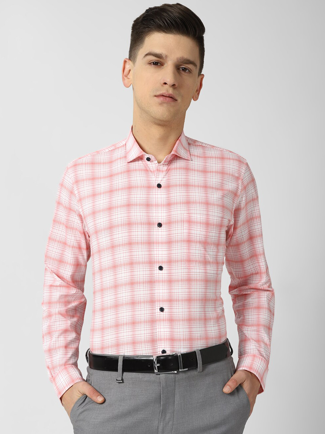 

Peter England Men Red & White Slim Fit Opaque Checked Formal Shirt