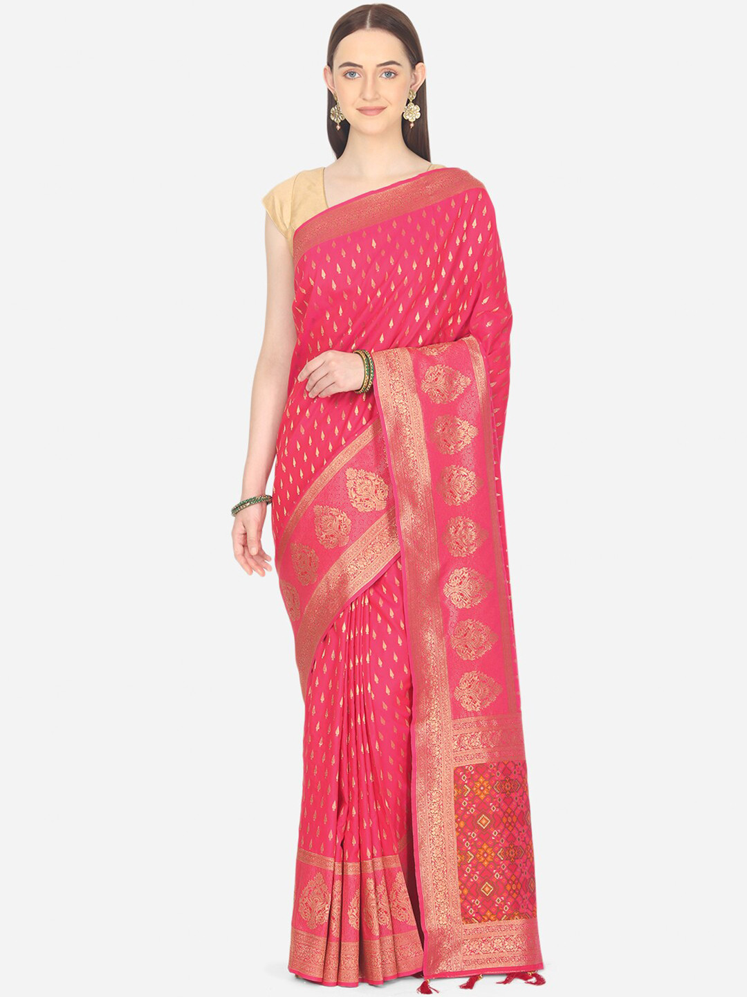 

BOMBAY SELECTIONS Pink & Gold-Coloured Ethnic Motifs Zari Art Silk Banarasi Saree