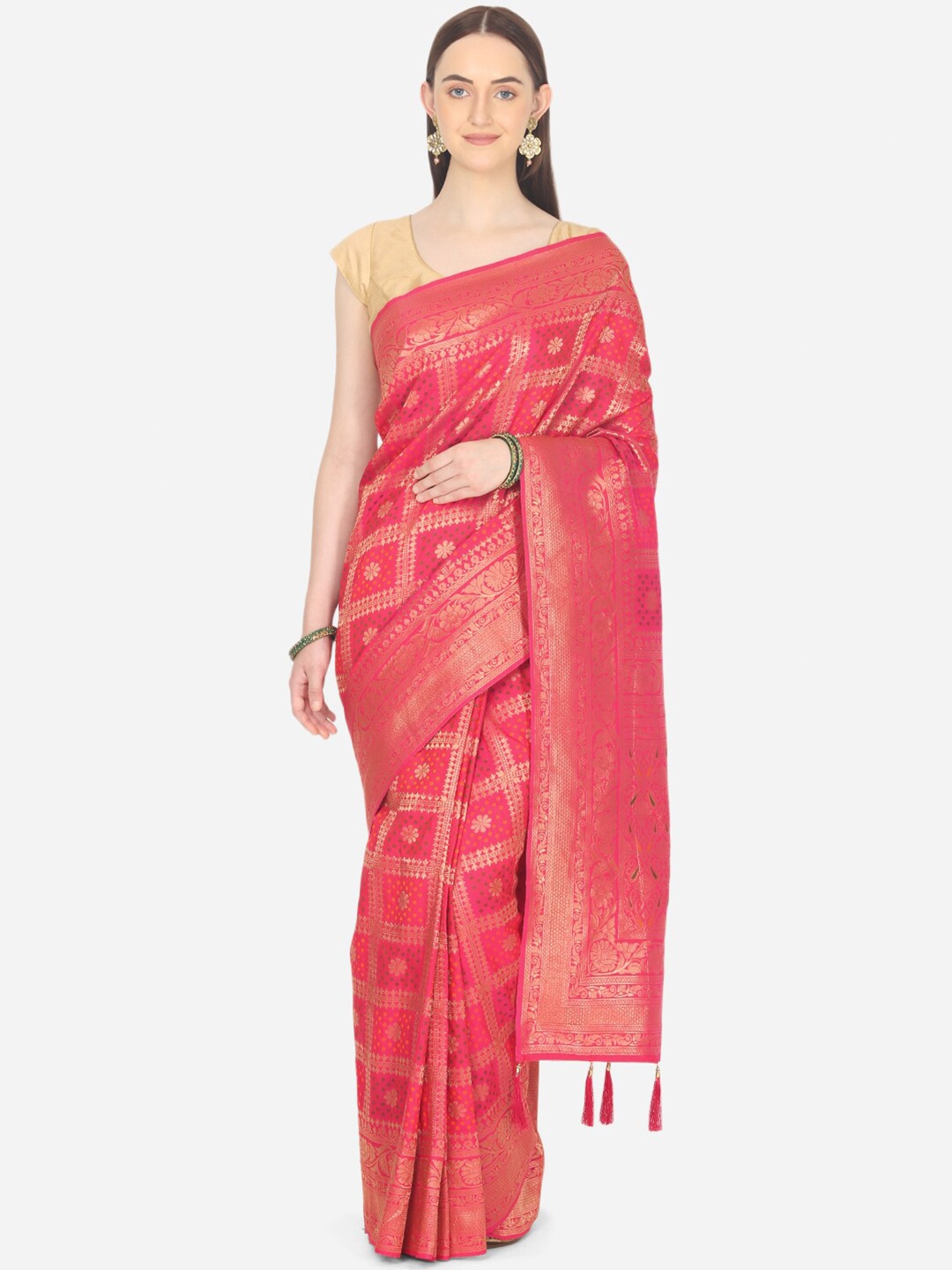 

BOMBAY SELECTIONS Magenta & Gold-Toned Woven Design Art Silk Banarasi Saree