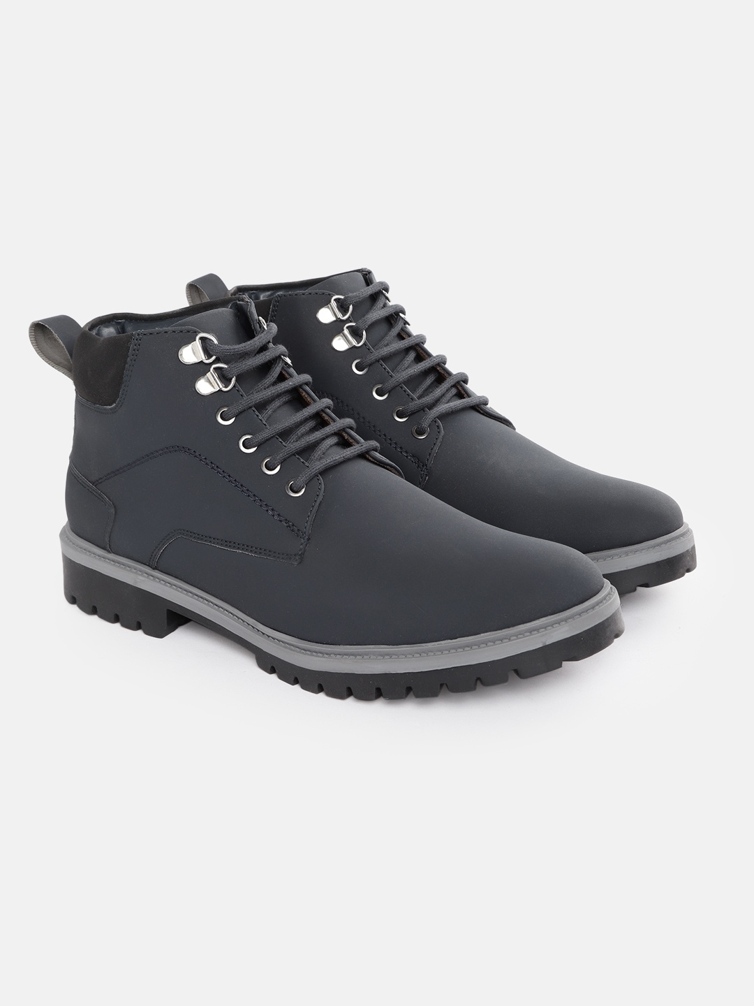 

Roadster Men Navy Blue Solid Mid-Top Flat Boots