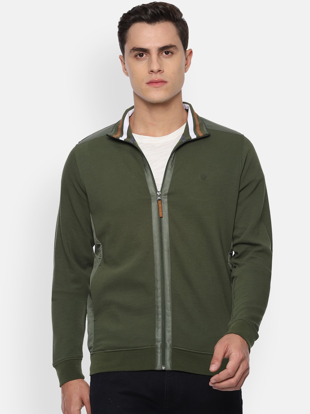 

Louis Philippe Men Olive Green Open Front Sweatshirt