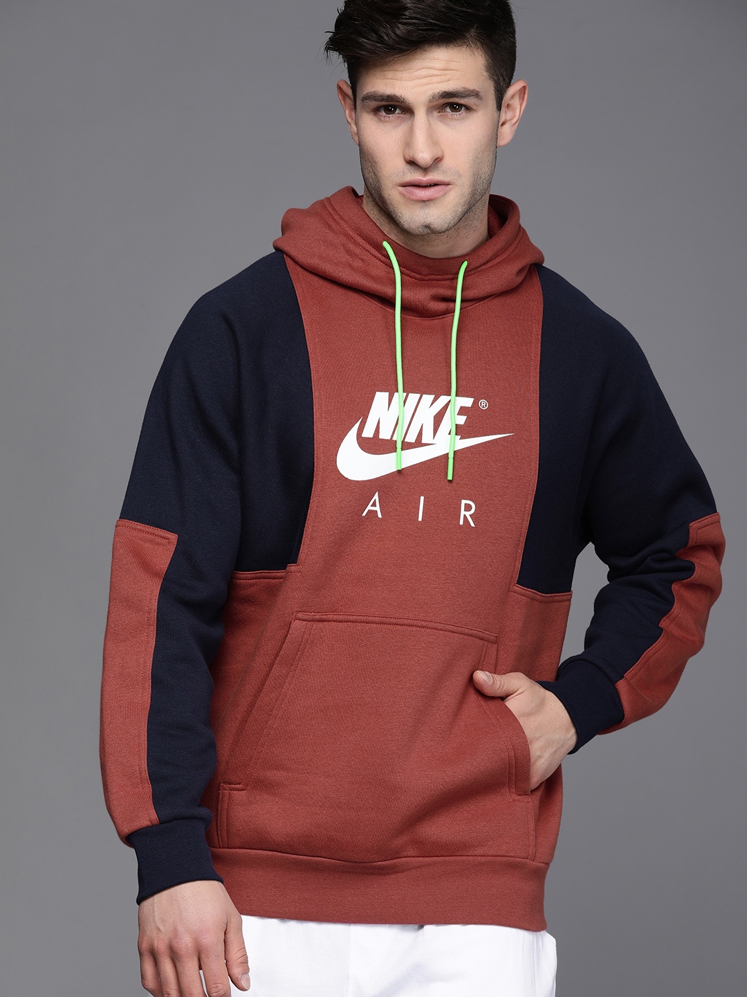

Nike Men Coral And Navy-Blue Colourblocked Hooded Pullover Sweatshirt