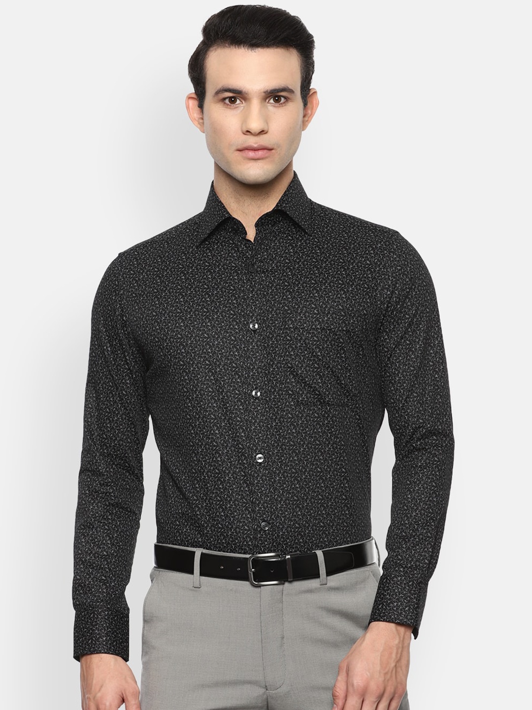

Louis Philippe Men Black Opaque Printed Formal Shirt