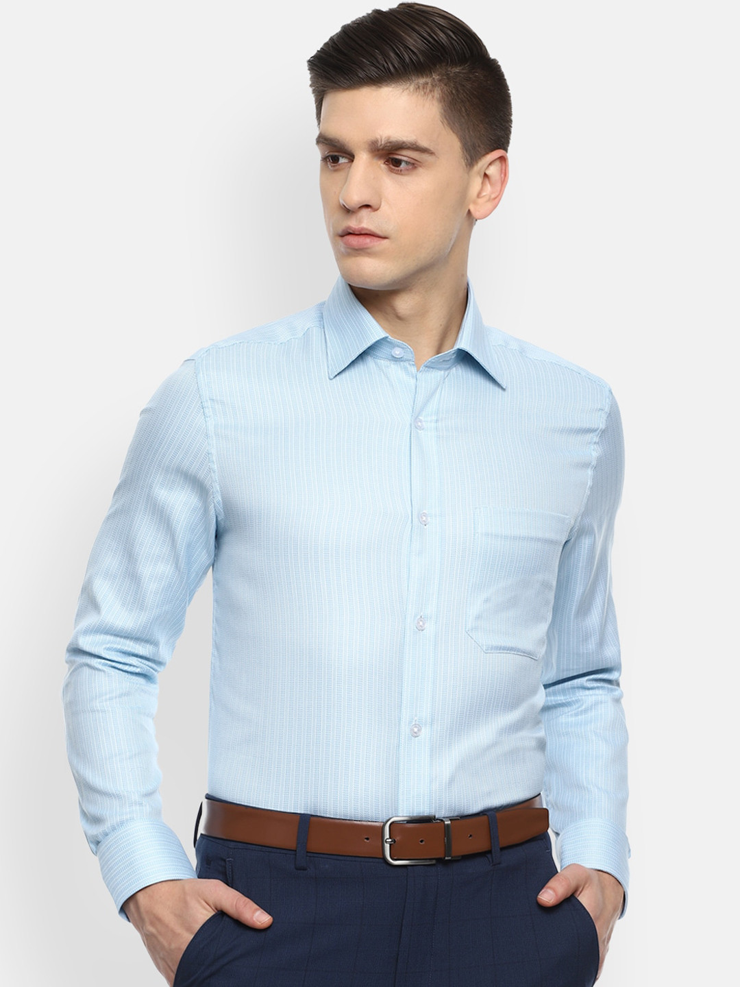 

Louis Philippe Men Blue Opaque Checked Formal Shirt