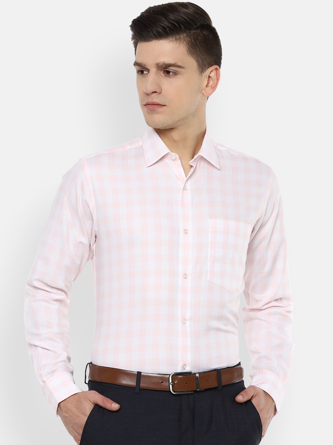 

Van Heusen Men Pink Opaque Checked Formal Shirt