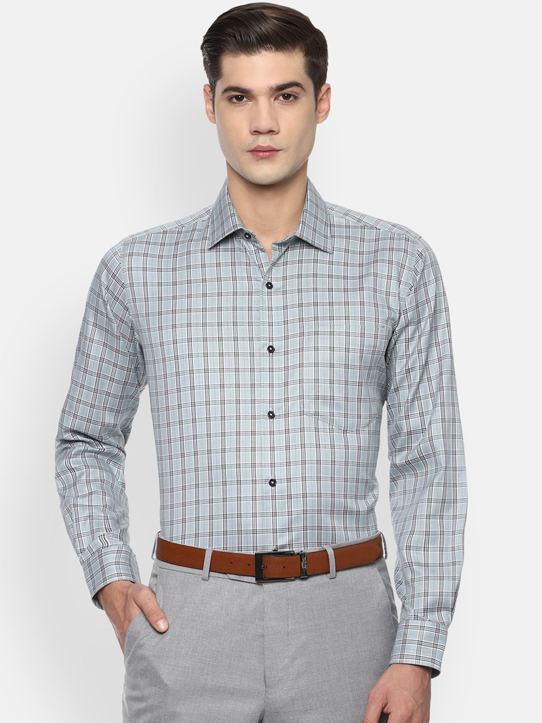 

Van Heusen Men Grey Opaque Checked Formal Shirt