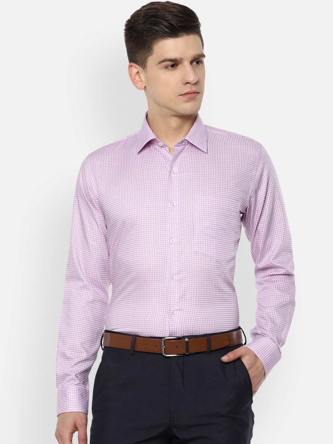 

Van Heusen Men Purple Slim Fit Micro Checks Opaque Checked Formal Shirt