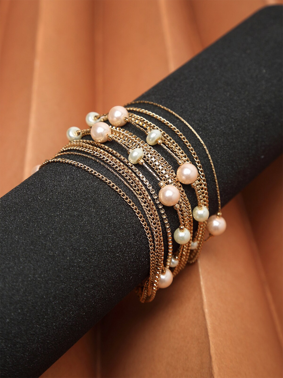 

Madame Women Rose Gold & White Pearls Rose Gold-Plated Multistrand Bracelet
