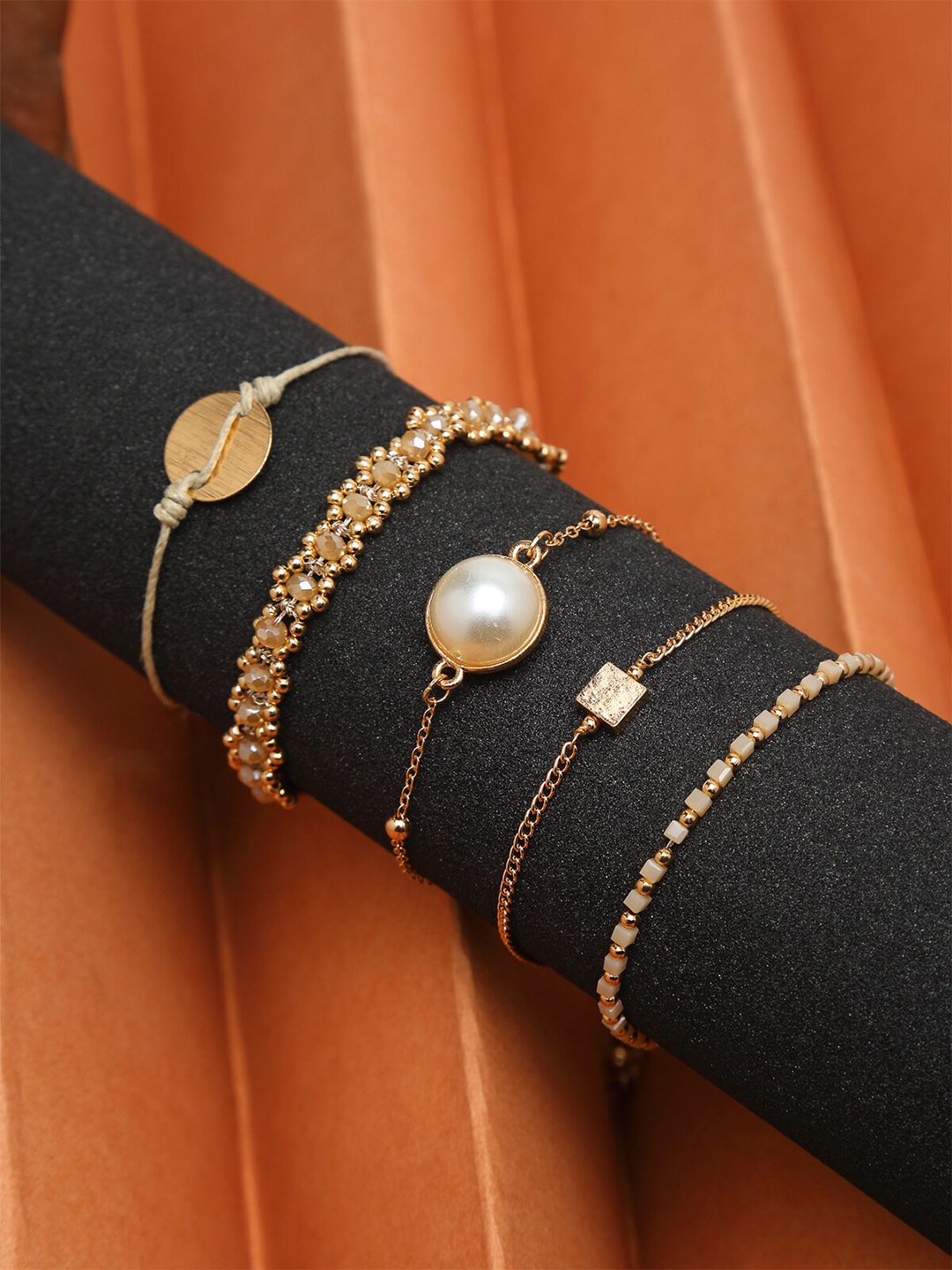 

Madame Women 5 Rose Gold & White Pearls Rose Gold-Plated Charm Bracelet