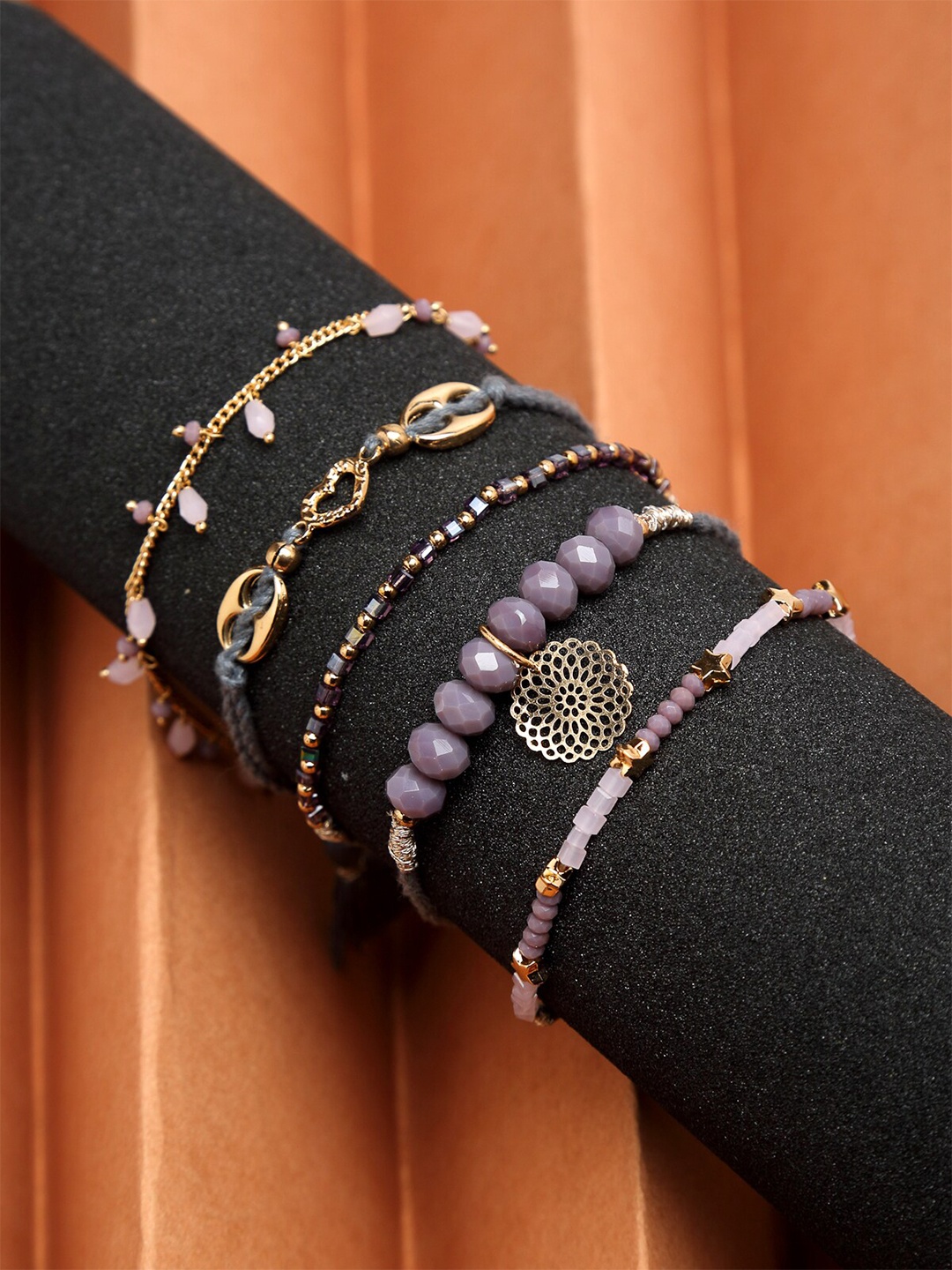 

Madame Women 5 Rose Gold & Purple Rose Gold-Plated Charm Bracelet