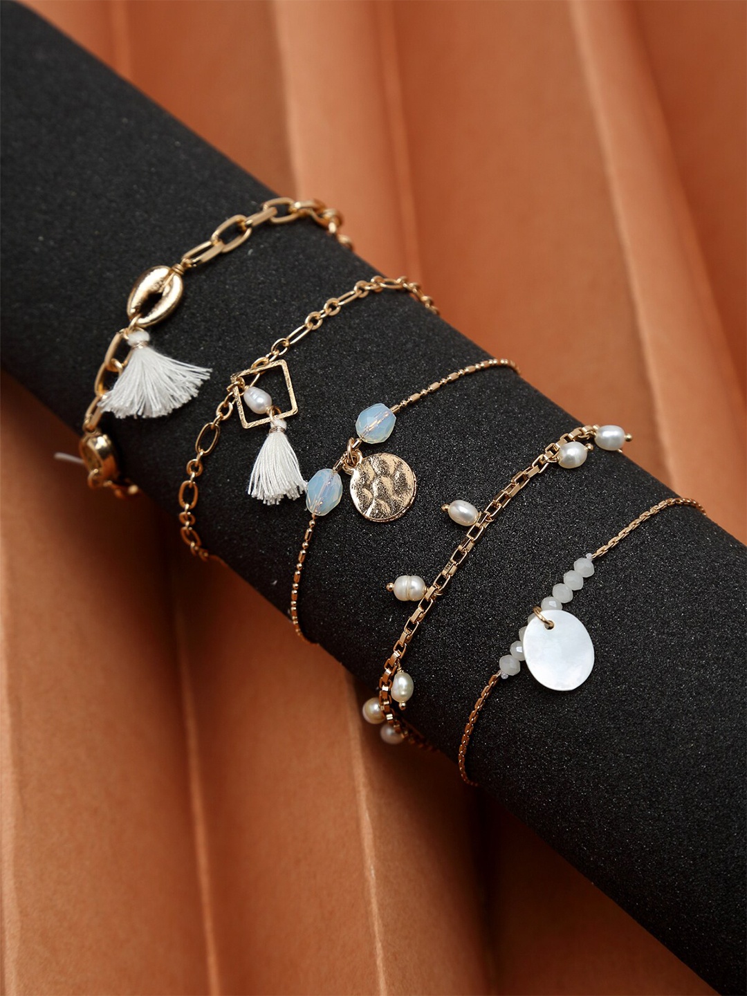 

Madame Women 5 Rose Gold & White Rose Gold-Plated Charm Bracelet