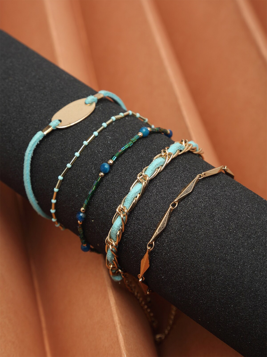 

Madame Women 5 Rose Gold & Blue Rose Gold-Plated Link Bracelet