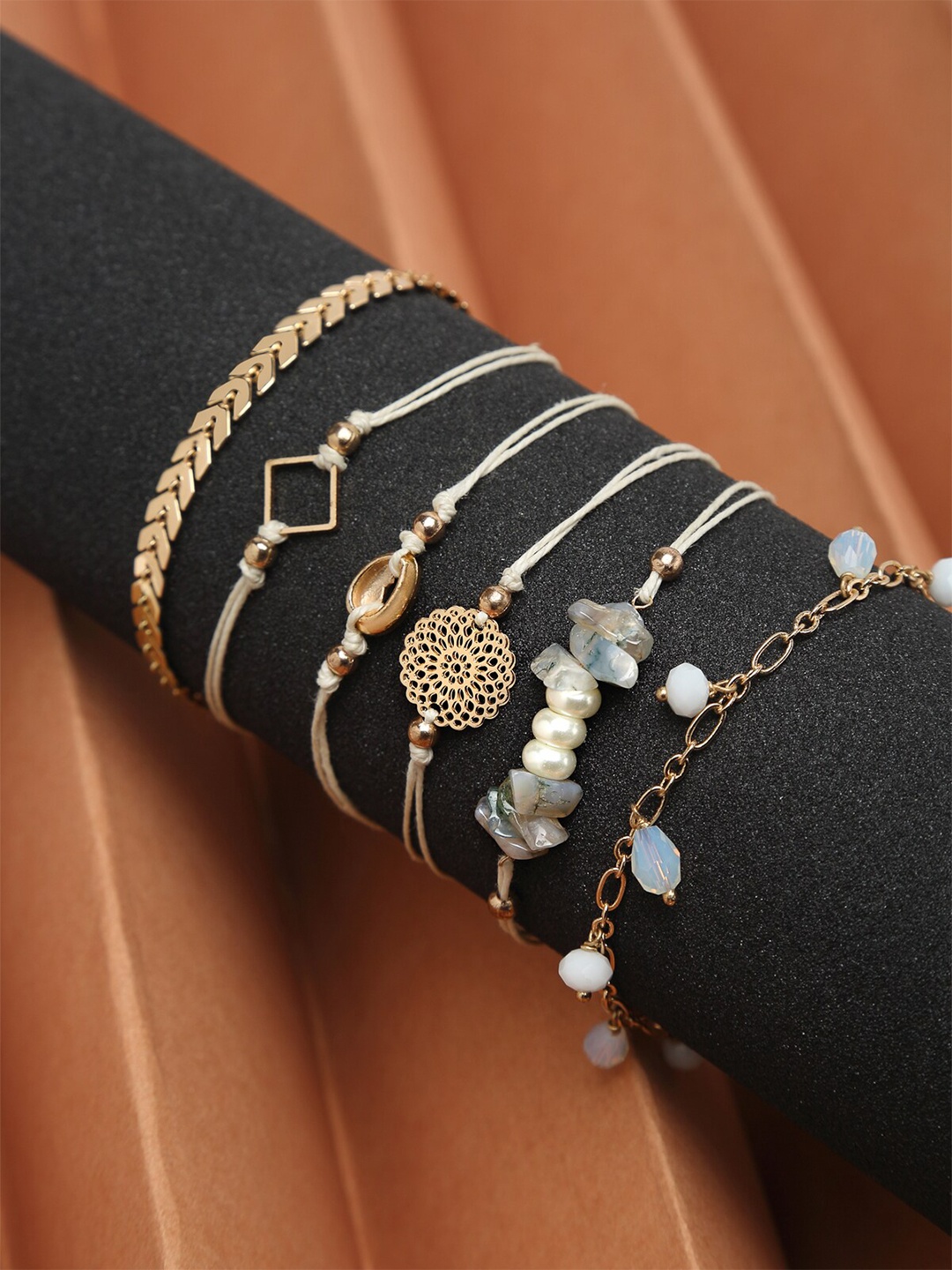 

Madame Women 6 Rose Gold & White Rose Gold-Plated Multistrand Bracelet