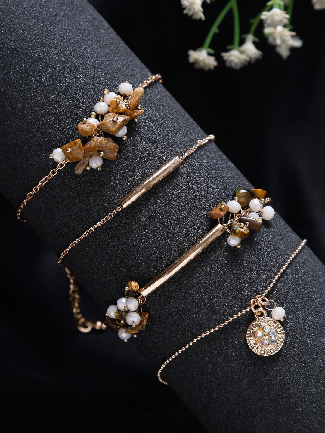 

Madame Women 4 Rose Gold & Camel Brown Rose Gold-Plated Armlet Bracelet
