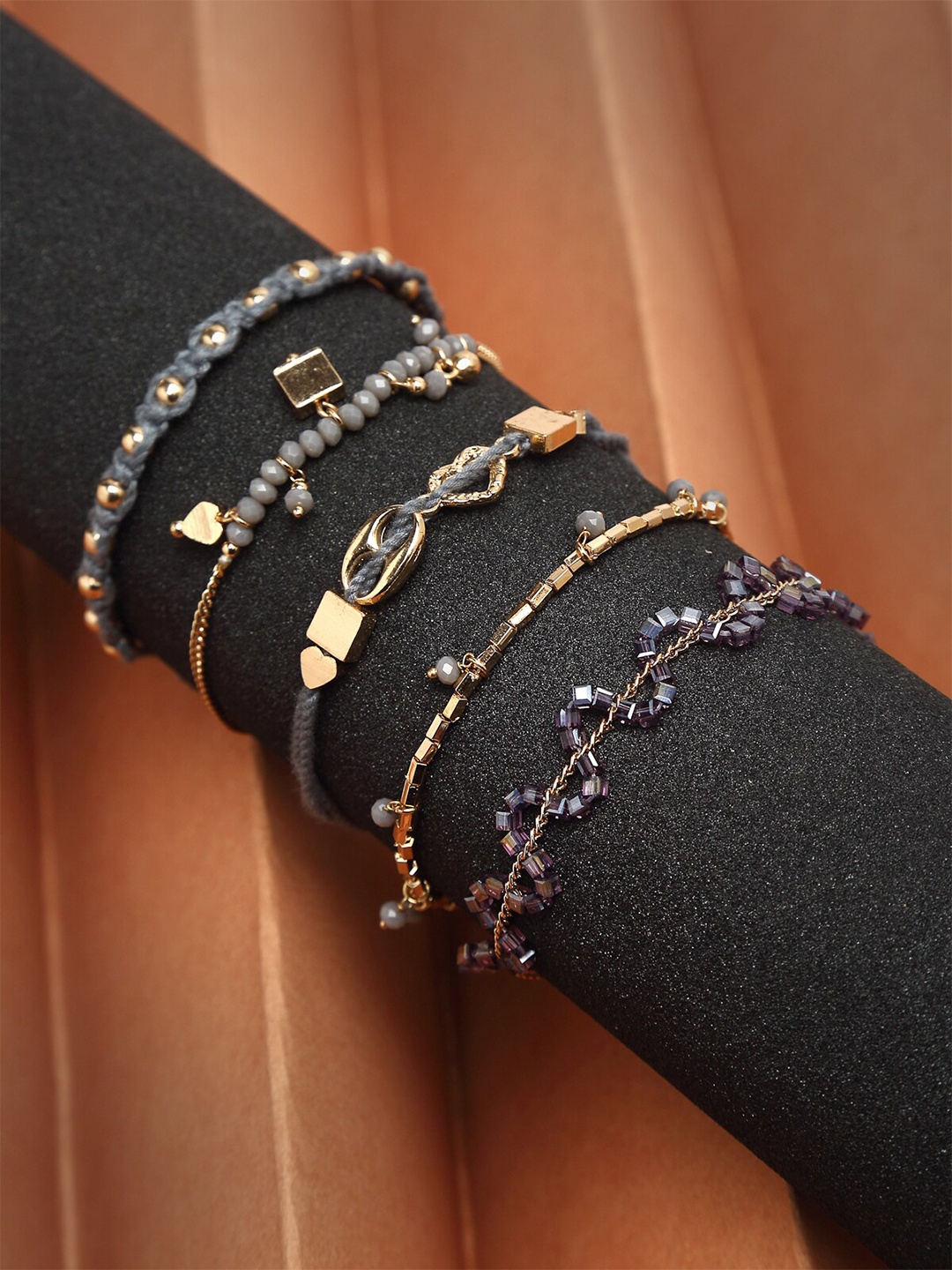 

Madame Women 5 Rose Gold & Grey Rose Gold-Plated Charm Bracelet