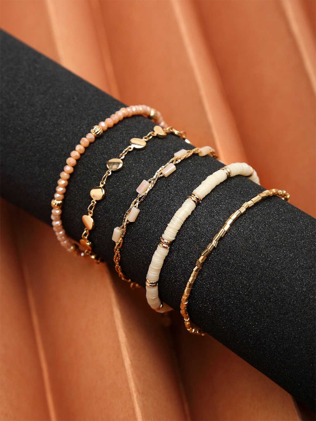 

Madame Women 5 Gold-Toned & White Rose Gold-Plated Charm Bracelet