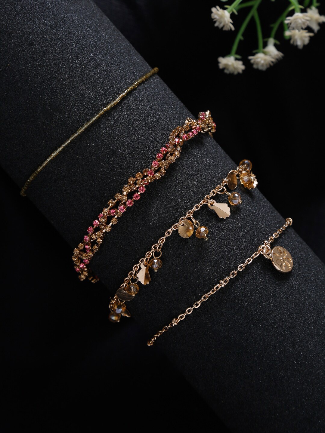 

Madame Women 4 Rose Gold & Pink Rose Gold-Plated Charm Bracelet