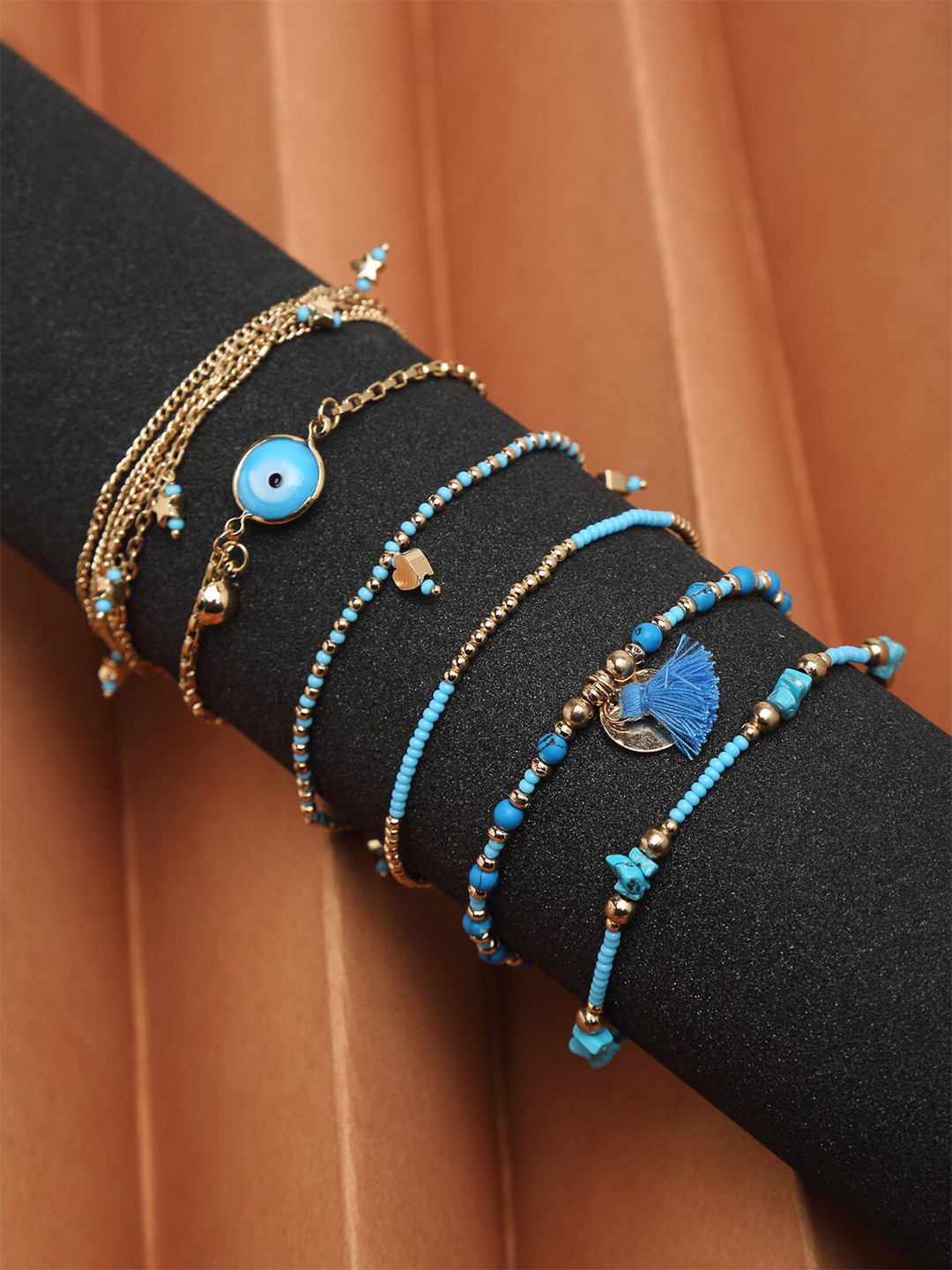 

Madame Women 6 Rose Gold & Blue Rose Gold-Plated Charm Bracelet