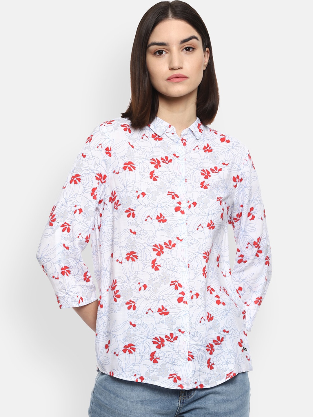 

Van Heusen Woman Women White & Red Floral Opaque Printed Casual Shirt