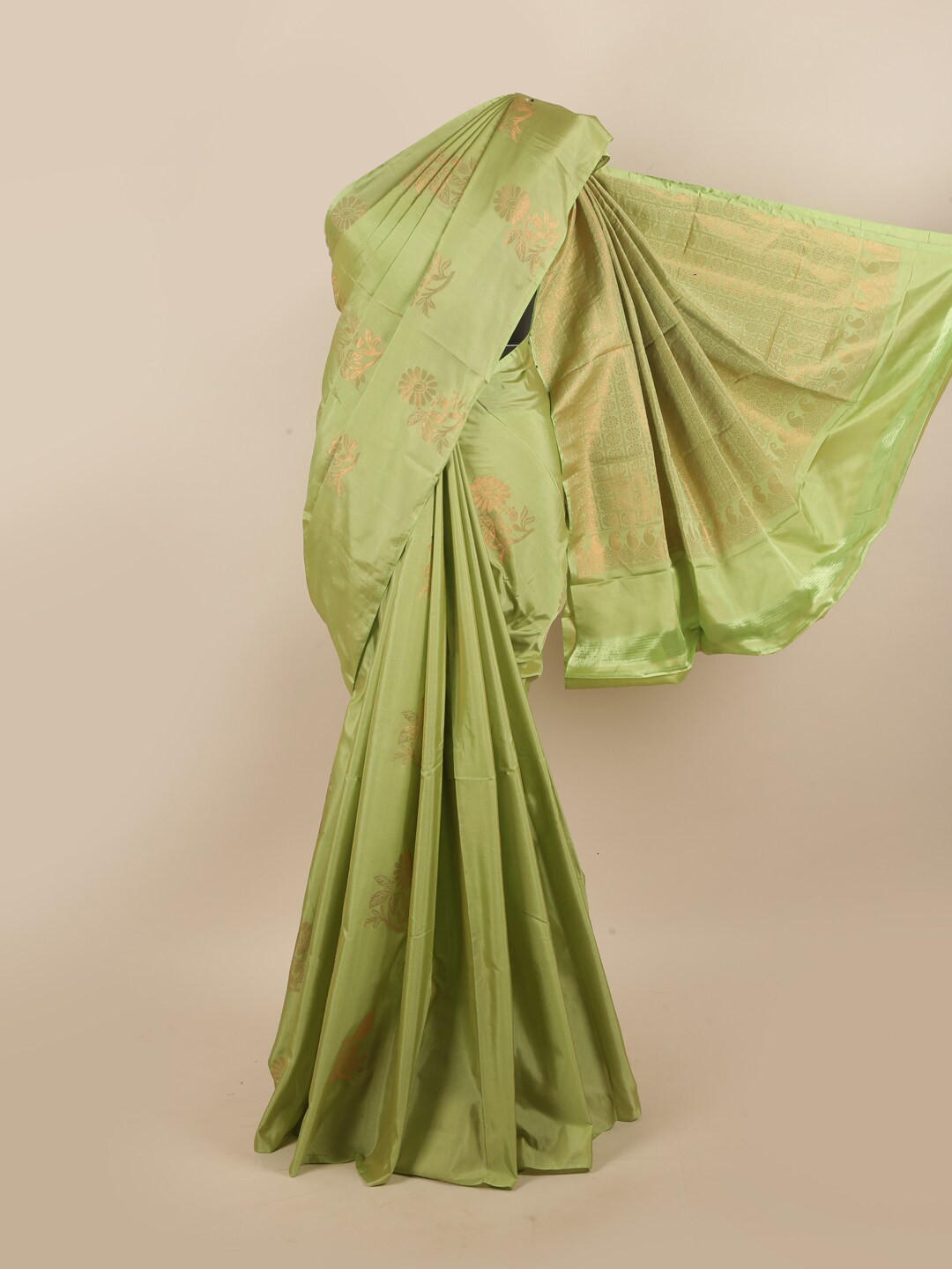 

Pothys Green & Copper-Toned Floral Zari Silk Cotton Saree