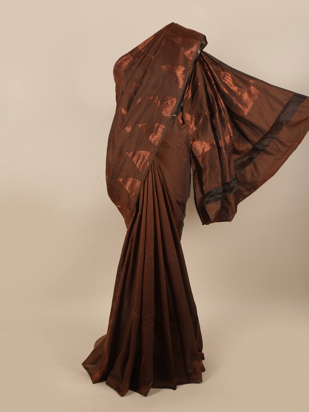 

Pothys Brown & Copper-Toned Woven Design Silk Cotton Saree