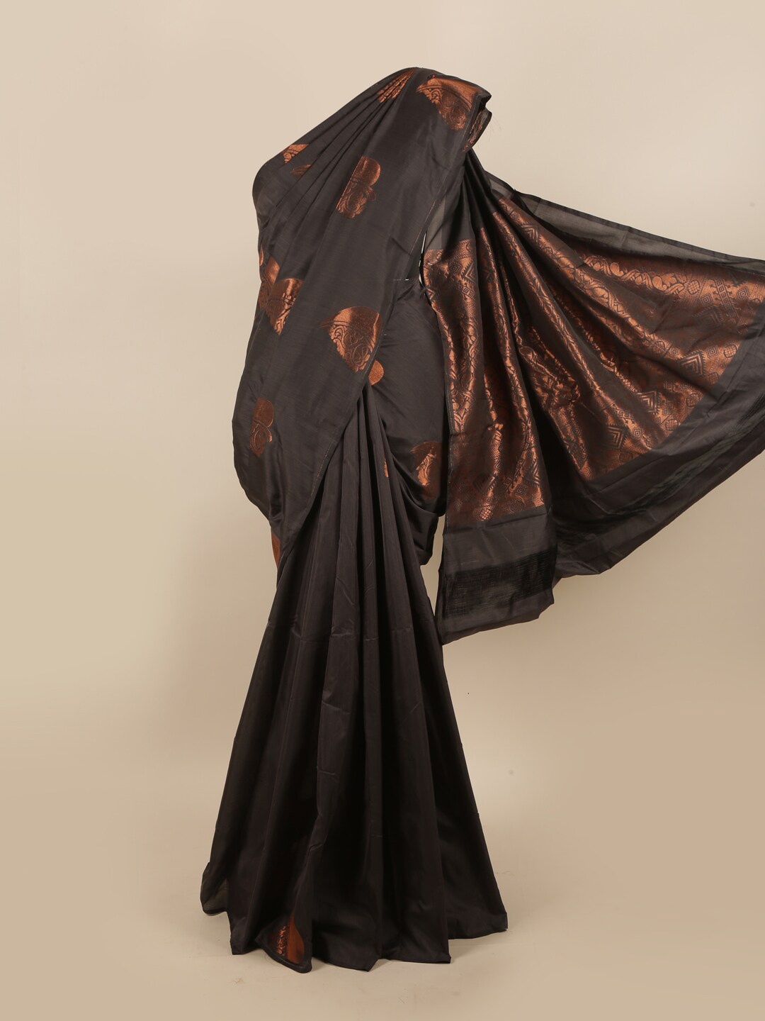 

Pothys Black & Copper-Toned Ethnic Motifs Zari Silk Cotton Saree