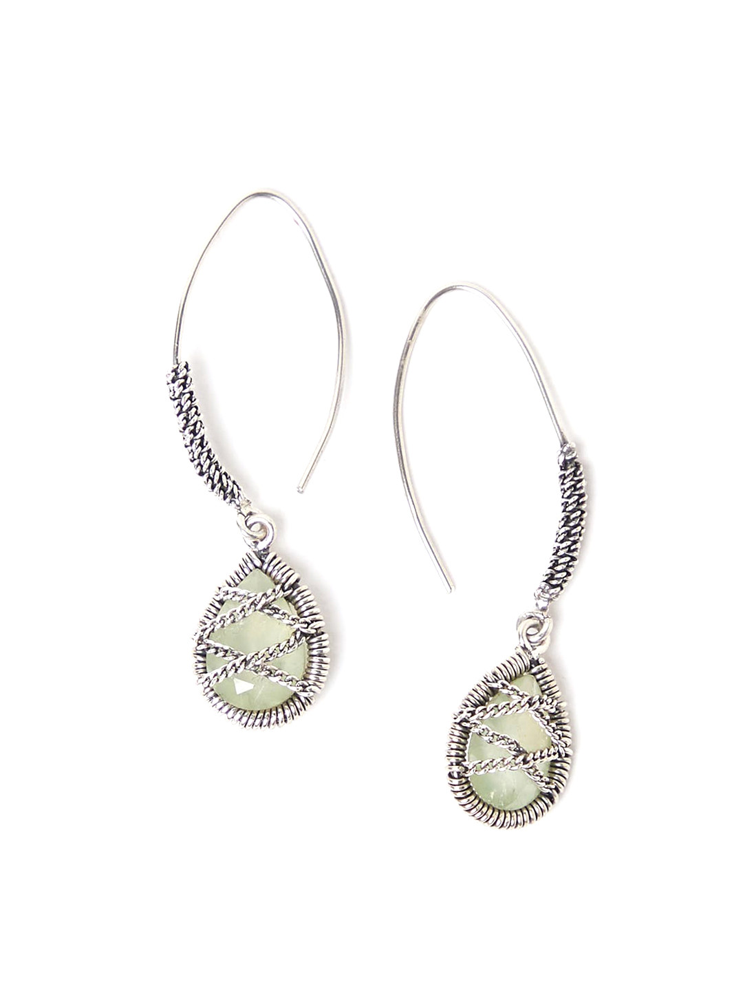 

Fabindia Silver-Toned & Green Contemporary Hoop Earrings