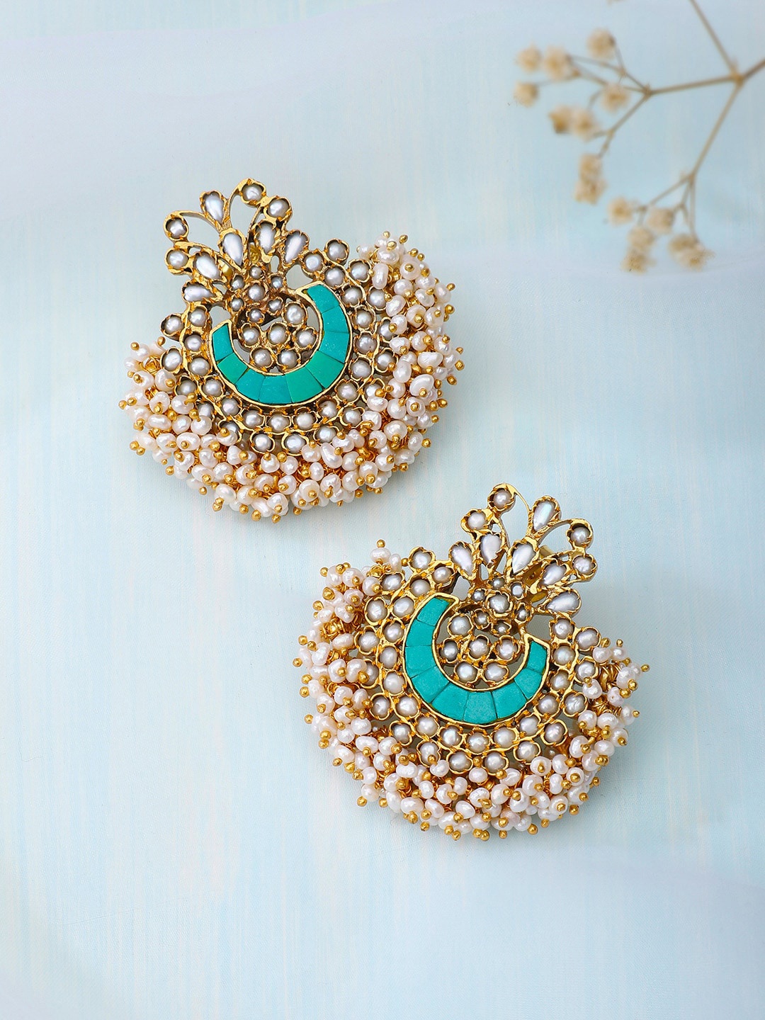 

Fabindia Gold-Toned & Blue Contemporary Chandbalis Earrings