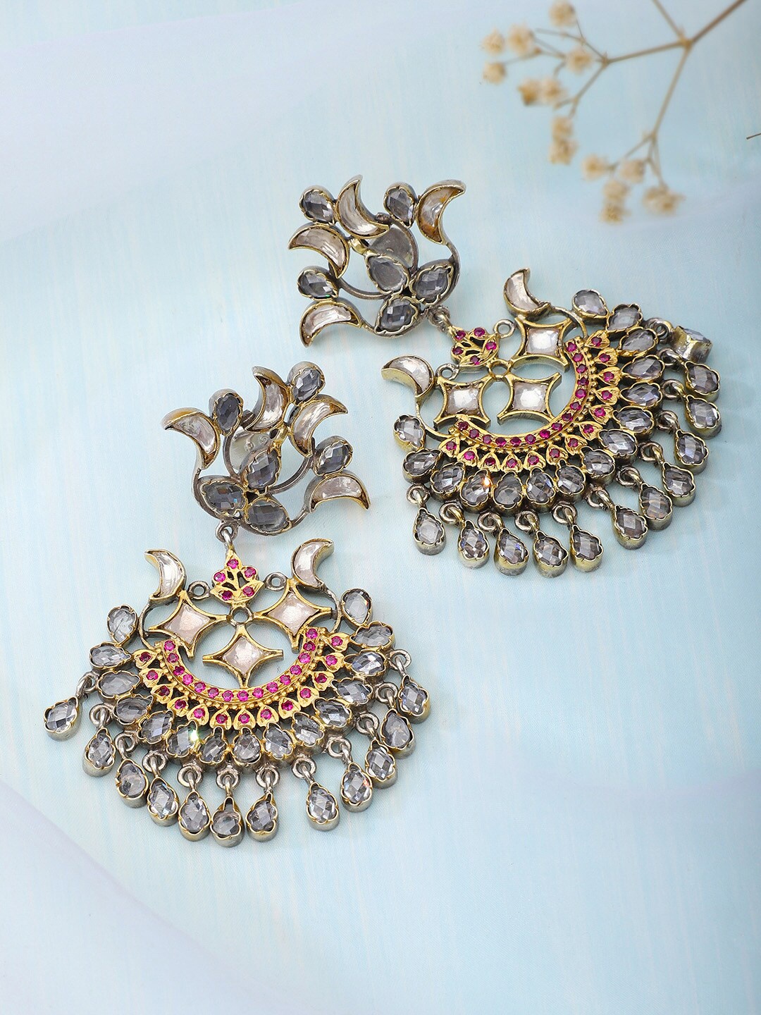 

Fabindia Gold-Toned & Silver-Toned Crescent Shaped Chandbalis Earrings