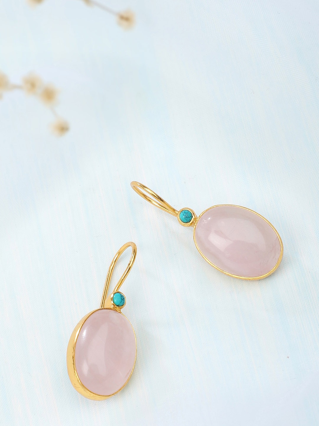 

Fabindia Gold-Toned & Pink Oval Studs Earrings