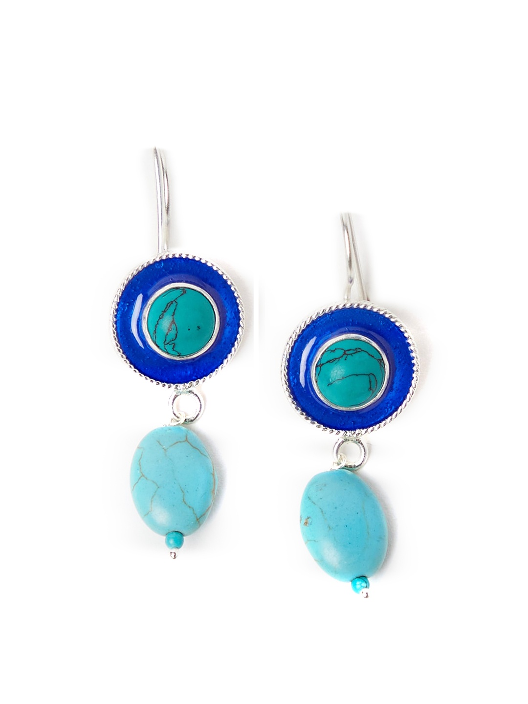 

Fabindia Silver-Toned & Blue Spherical Drop Earrings
