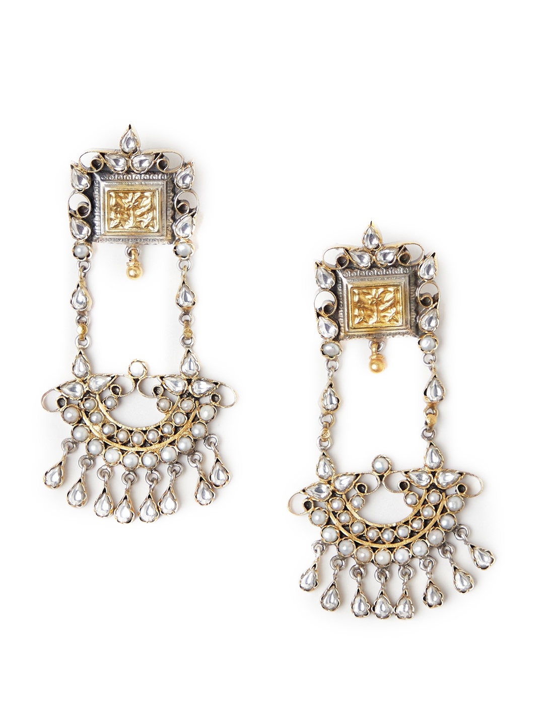 

Fabindia Gold-Toned & Silver-Toned Contemporary Drop Earrings