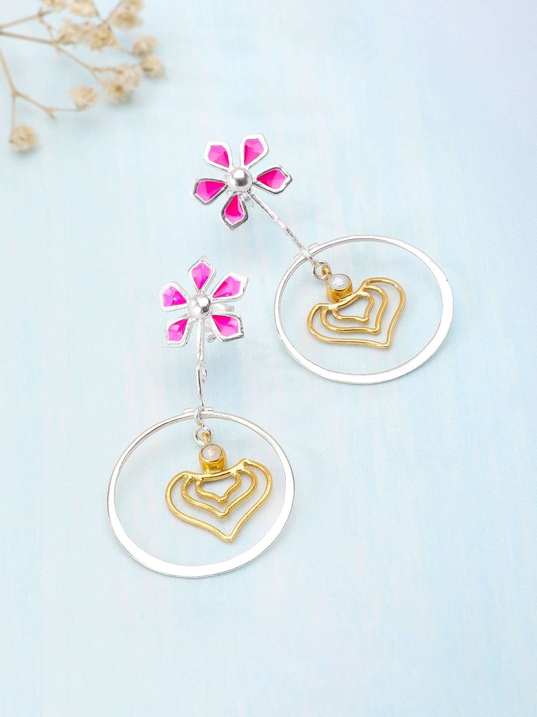 

Fabindia Gold-Toned & Pink Floral Drop Earrings