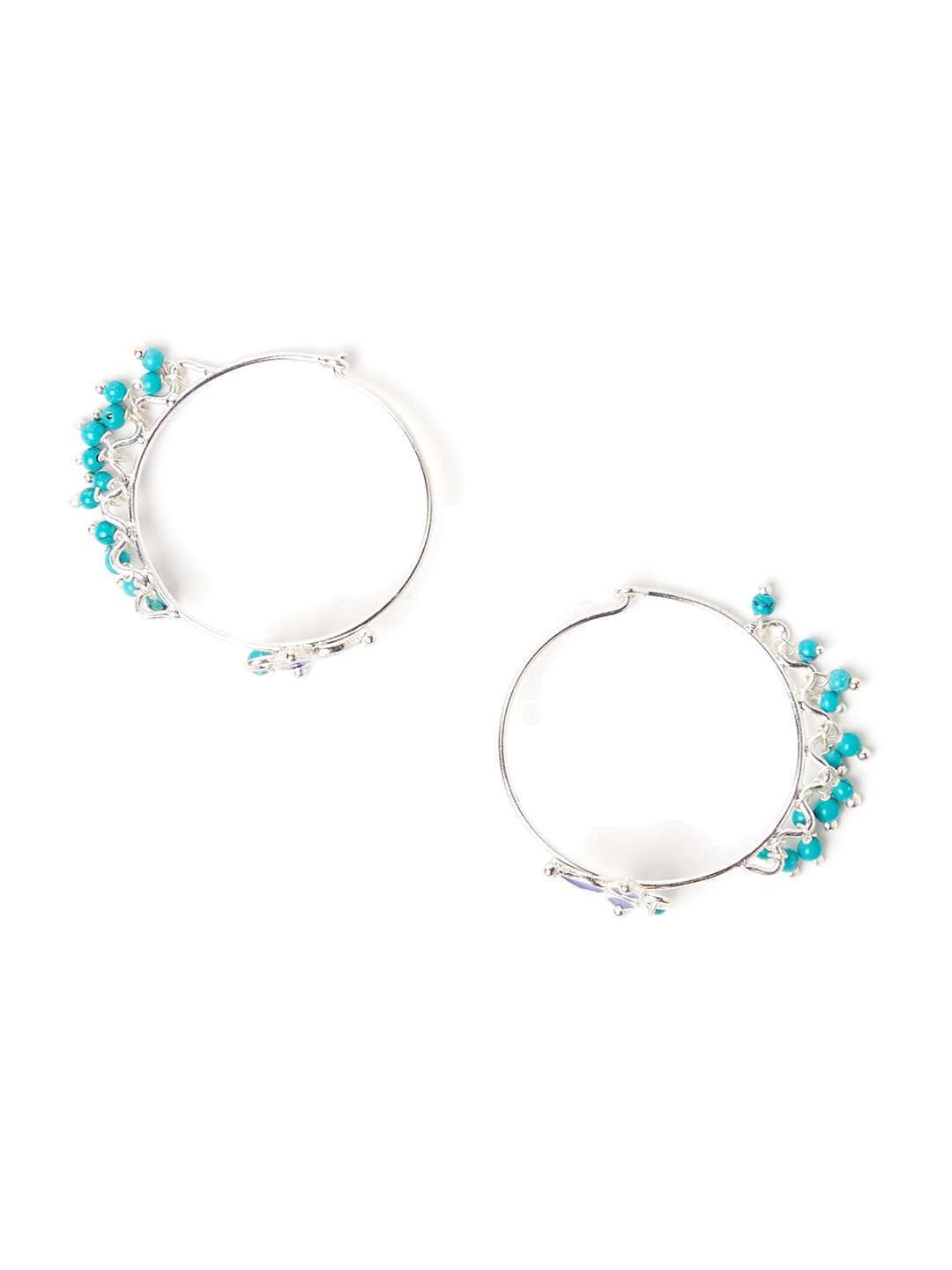

Fabindia Silver-Toned & Blue Circular Hoop Earrings
