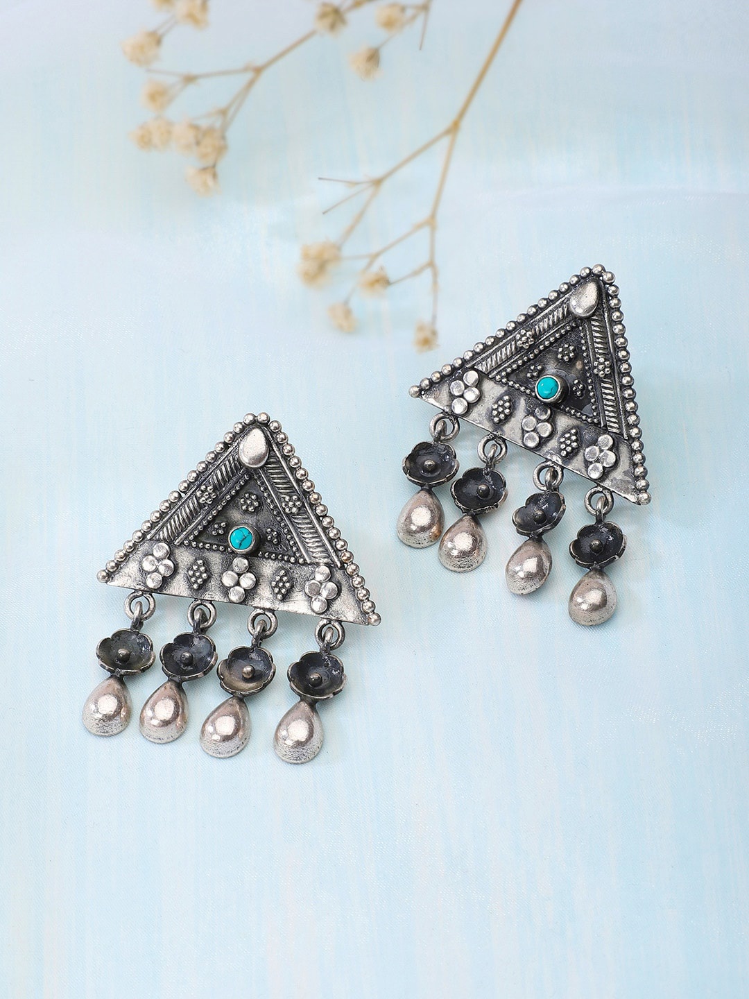 

Fabindia Silver-Toned Contemporary Drop Earrings