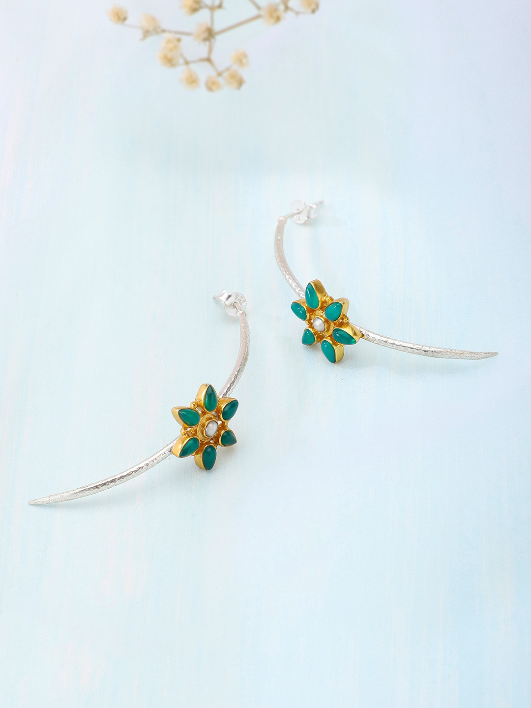 

Fabindia Gold-Toned & Green Floral Drop Earrings