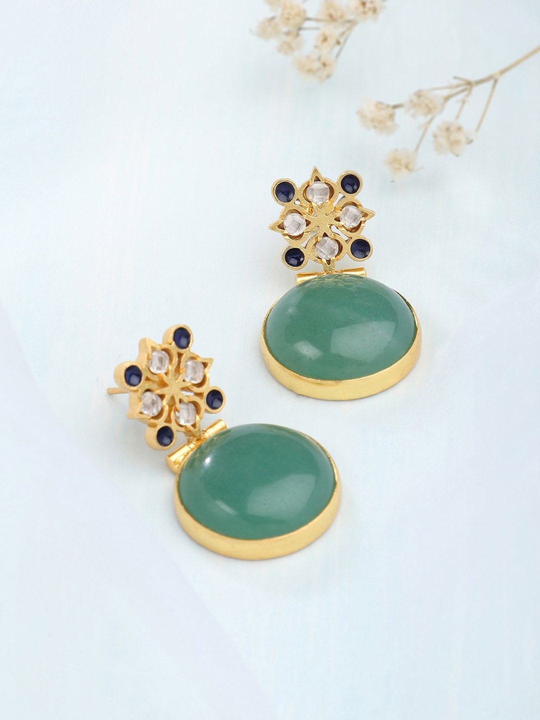

Fabindia Gold-Toned & Green Floral Studs Earrings
