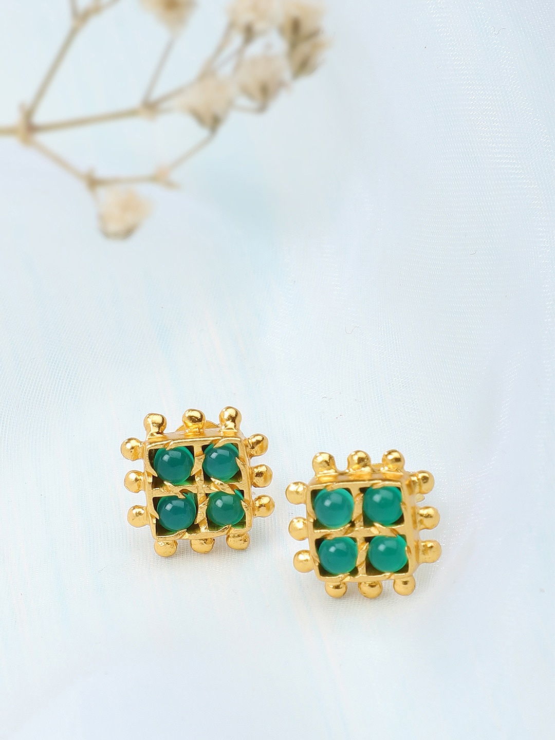 

Fabindia Gold-Toned & Green Contemporary Studs Earrings